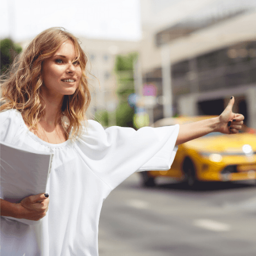 woman calling a taxi